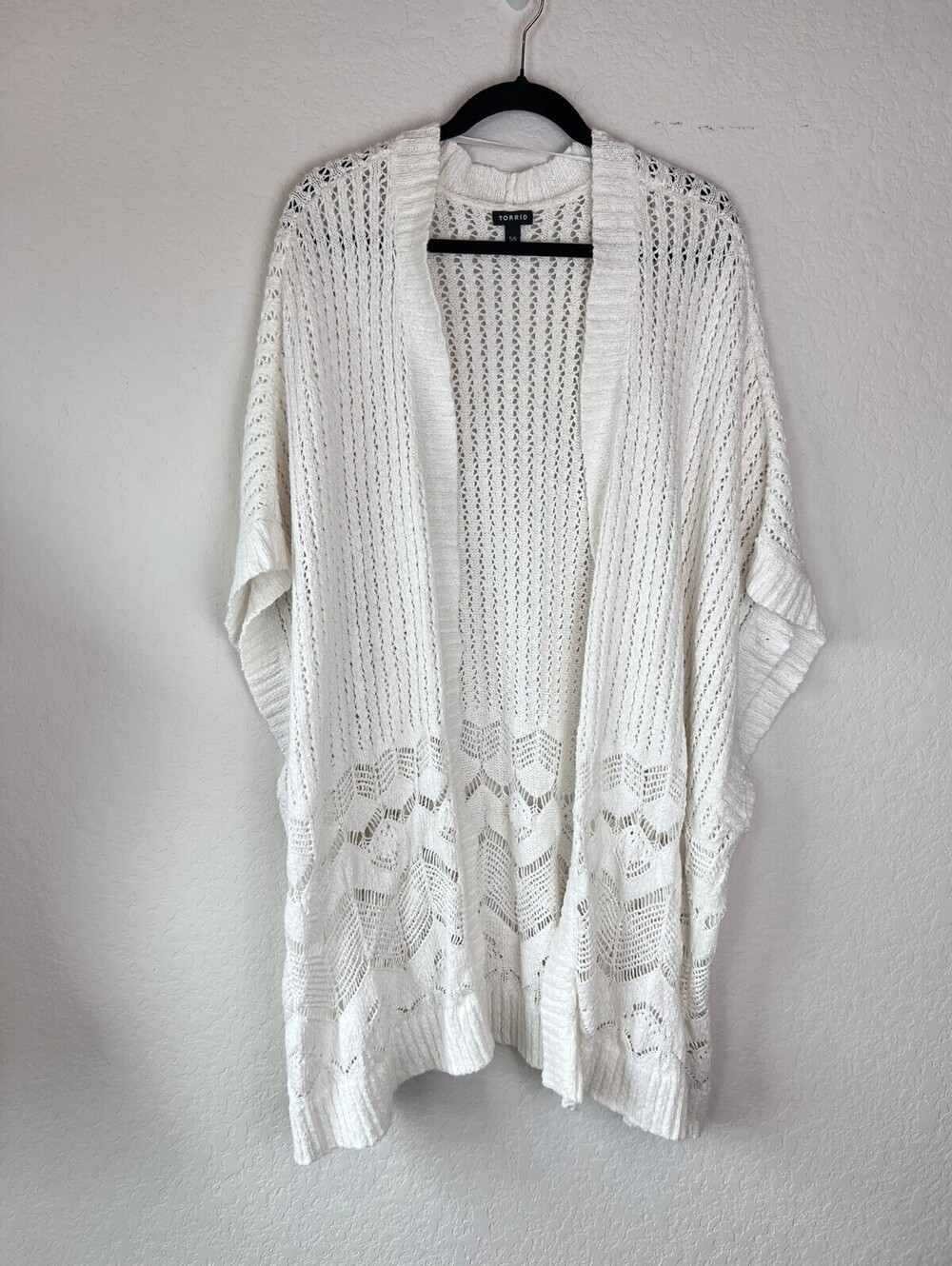 Torrid White Crochet Open Front Cardigan Sweater size 5/6